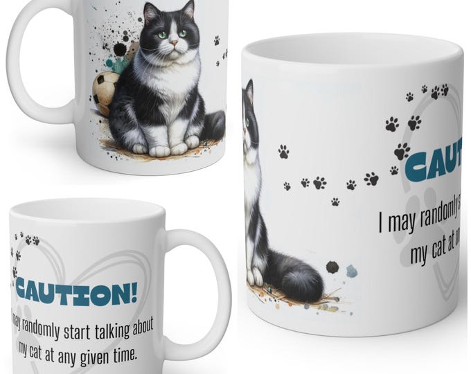 Funny Fluffy Black and White Cat Mug