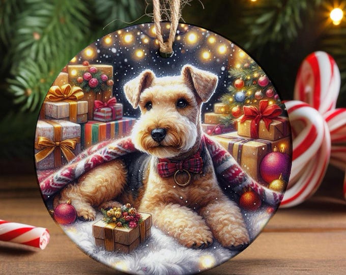 Lakeland Terrier Ceramic Christmas Tree Ornament, Design On Both Sides, Gift Bag
