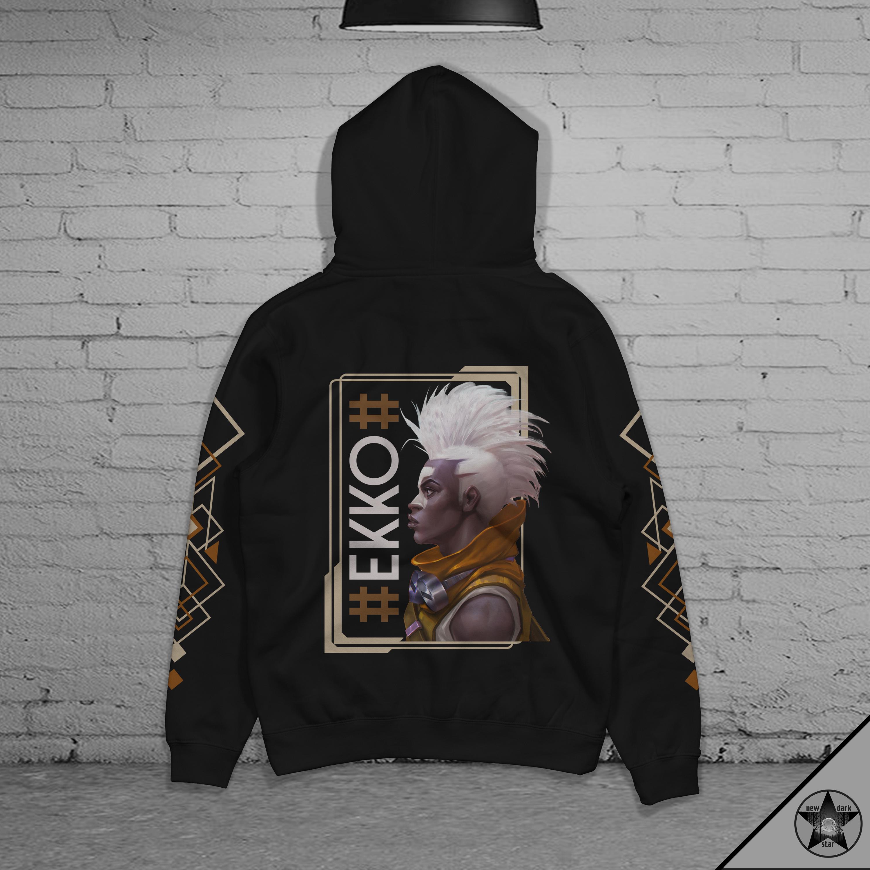 Unisex Oversize Arcane Vi-jinx-isha-ekko Characters Black Hoodie