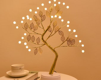 Lámpara de mesa de árbol, luces LED decorativas USB o AA con pilas para fiesta en casa de dormitorio