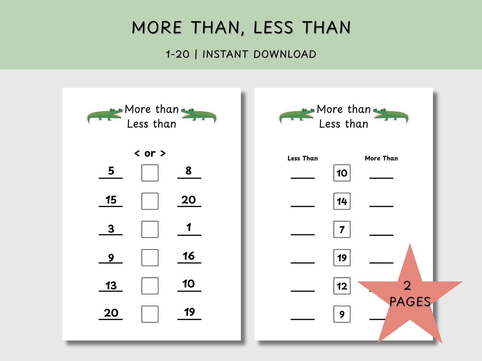 More Than, Less Than Worksheets | Number Comparison 1–20 | Kindergarten ...