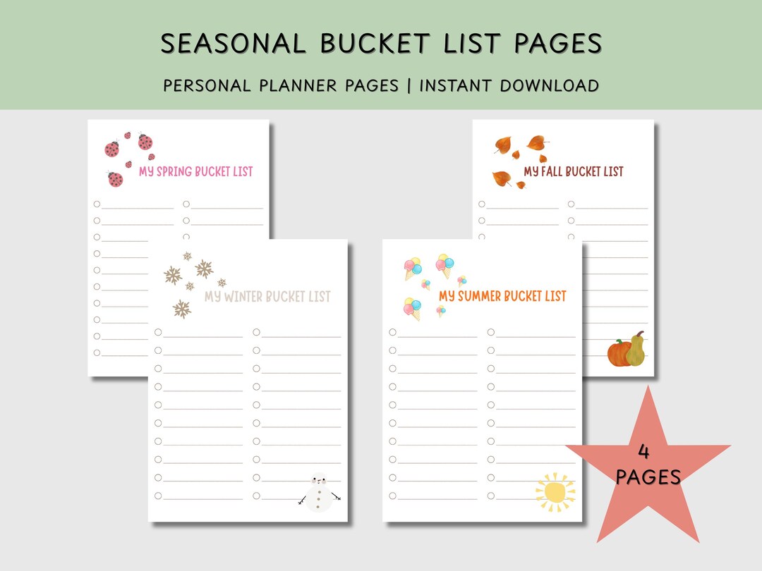 Bucket List Bundle | Printable Journal Pages | Fall Bucket List Winter ...