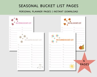Bucket List Bundle | Printable Journal Pages | Fall Bucket List Winter Bucket List Summer Bucket List Spring Bucket List | PDF Pages