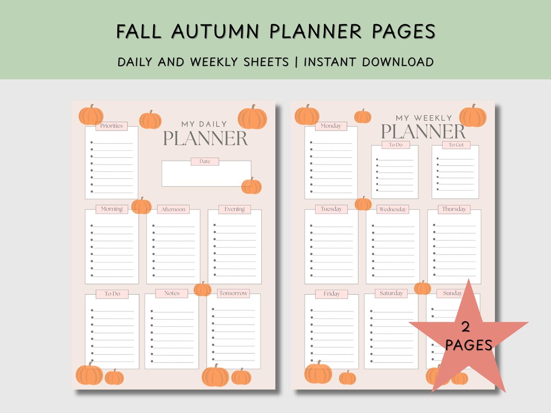 Fall Planner Printable Autumn Pages | Daily and Weekly Sheets ...