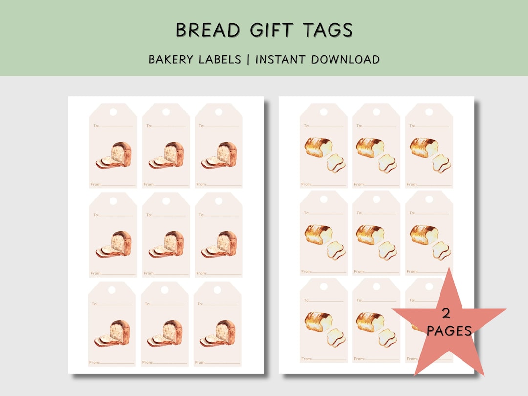Bread Gift Tags | Bakery Labels | Printable Birthday Thank You Well ...