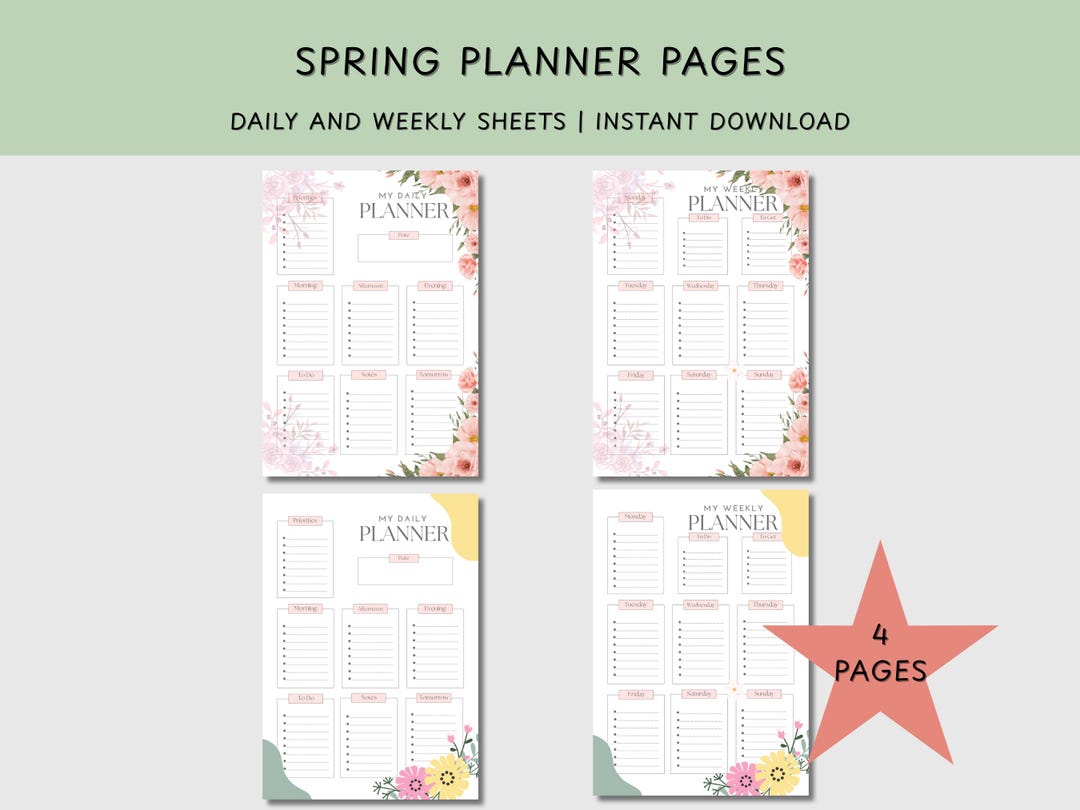 Spring Planner Pages Spring Planner Printable Pages | Daily and Weekly Sheets | Checklist ...