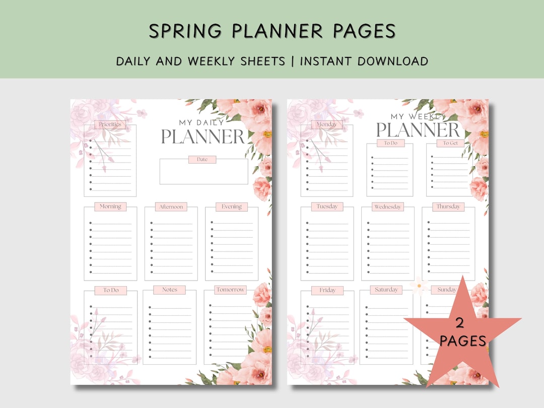 Spring Notebook Planner Spring Planner Printable Pages | Daily and Weekly Sheets | Checklist ...