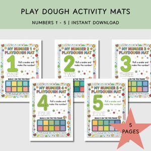 Playdough activity mats | Play Doh Number Mats | Toddler Actvity Mats | Instant Download | 1-5 Counting