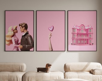 Retro Puppen Drucke, Traumhaus Druck, Paar Druck, Preppy Zimmer Dekor, Y2K Ästhetik, Pink Dekor, Girly Wandkunst, Preppy Puppen Wandkunst