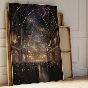 Impresión del Gran Salón Mágico, Póster inspirado en magos, Arte imprimible de pared del Mundo Mágico, Descarga digital de un castillo, Decoración infantil, Póster de regalo