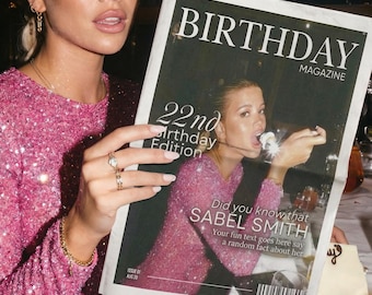 Redigerbar födelsedagstidning, Vogue anpassad tidning Canva-mall, personlig tidningspresent till bästa vän syster, personlig tidning