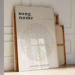Stampa del testo della canzone preferita, testo personalizzato della canzone, testo musicale da parete, regalo del testo della canzone nuziale, poster musicale personalizzato, regalo per il 1° anniversario