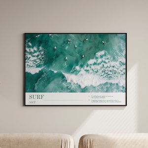 Póster de surf costero azul, arte de pared de surf moderno, impresión de definición fotográfica, impresión de arte oceánico, decoración estética para dormitorio, idea de regalo surfero