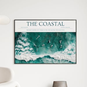 Blue Coastal Surf Up Wall Art, Vintage Newspaper Print, Chic Beach Surfer Poster, Surfer Gift, Coastal Print Surf Magazine Retro Printable