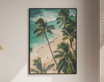 Beach Wall Art Print, Coastal Wall Decor, Aerial Photography, Surf Wall Art, Ocean Photo, Palm Print, Maximalist California Wall Art Print