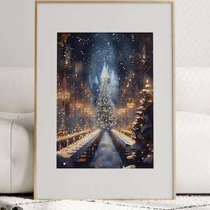 Christmas Magic Castle Printable, Fantasy Winter Poster, Enchanted School Wall Art, Gift for Magic Lovers, Magic Digital Download Art