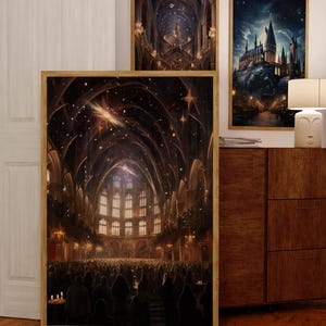 Pôster de arte mágica, arte de parede de fantasia, impressão de escola de magia, pôster de bruxo para impressão, decoração de quarto, impressões de castelo de bruxo, presente para fã de Potterhead