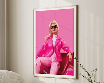 Impresión de muñeca retro, póster de pared de muñeca moderno, impresión rosa preppy, arte de muñeca vintage, decoración de habitación Y2K, arte femenino, decoración estética de muñeca rosa