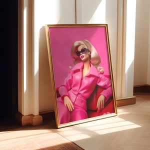 Stampa bambola retrò, poster Barb, arte murale moderna, stampa artistica Y2k, poster artistico bambola, poster estetico alla moda, arredamento per la casa eccentrico, arredamento rosa shocking