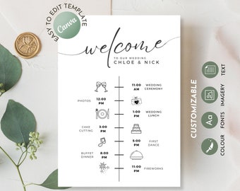 Simple Wedding Timeline Sign, Order of the Day Printable Invite Insert (Editable Download)