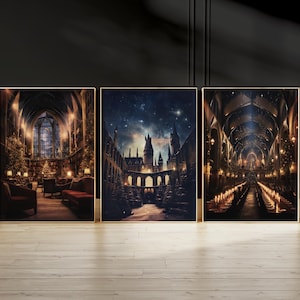 Magical Castle Poster, Enchanted School Wall Art, Fantasy Wizard Print, Holiday Magic Art, Wizard Digital Download, Gift for Magic Lovers
