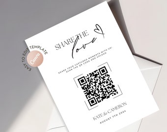 Wedding QR Code Sign Printable, Share the Love Social Media Photo Sign (Instant Download)