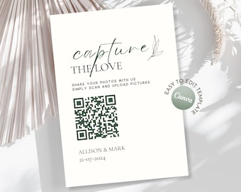 Wedding Photo QR Code Sign 5x7, Share the Love Reception Sign (Printable Instant Download)