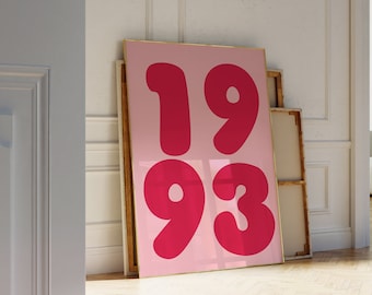 Custom Year Poster, Number Aesthetic Art Print, Birth Year Poster, Personalized Birthday Gift Art, Printable Trendy Retro Custom Date Poster