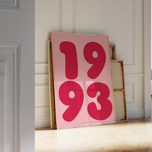 Póster de año personalizado, impresión artística estética con números, póster de año de nacimiento, arte de regalo de cumpleaños personalizado, póster de fecha personalizado retro de moda imprimible