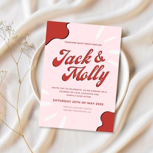 Colorful Retro Themed Wedding Invitation, Groovy Wedding Invitation, Printable Wedding Invite, Editable Modern Digital Download Template
