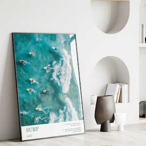 Surfen Wandkunst, Blau Küsten Surf Up Poster, Luftsurfer Wandkunst, Ozean Kunstdruck, Ästhetischer Wohnheim Raum Dekor, Surfer Geschenk druckbare Kunst