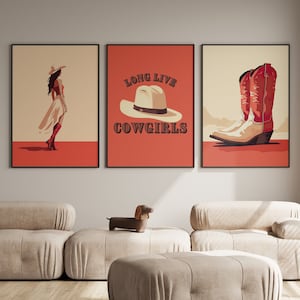 Red Cowgirl Boot Print, Cute Girly Painting, Coastal Cowgirl Art, Trendy Dorm Decor, Western Printable Wall Art Retro Digital Western Poster