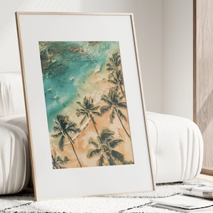 Retro Palm Tree Sunset Print, Landscape Beach Photography, Printable Tropical Wall Art, Coastal Wall Decor, Summer Art Prints, Printable Art