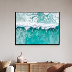 Arte mural de surf costero, póster de surf costero azul, impresión de definición de fotografía elegante, impresión oceánica, decoración estética para dormitorio, regalo para surfistas