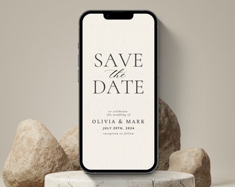 Invitación de boda electrónica moderna, invitación digital para reservar la fecha (Evite), plantilla editable para smartphone (descarga instantánea).
