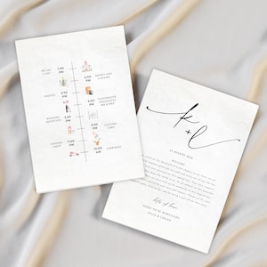 Elegant Wedding Day Timeline Card Template, Modern Minimalist Wedding Itinerary, Editable Order of Events Wedding Schedule, Wedding Icons