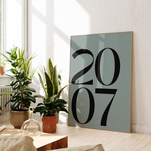 Arte mural personalizado con número y año, arte mural con fecha personalizada, regalo de boda, arte mural de cumpleaños para dormitorio y cocina (tamaño A5/A4/A3/A2/A1), póster de mejor amigo.