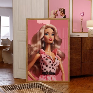 Póster con estampado de muñeca, póster de Barb, estampado de muñeca retro, arte de pared de muñeca de moda, decoración de habitación de niñas, arte de pared femenino, decoración Y2K, póster rosa preppy
