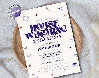 Retro Housewarming Party Invitation, Groovy 70s Housewarming Invite, Editable Printable Digital Housewarming, Hippie 70s Open House Invite