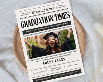 Graduation Newspaper Invitation, Digital or Printed Graduation Party Invitation, Graduation Newspaper Template, One Page Grad Party Invite