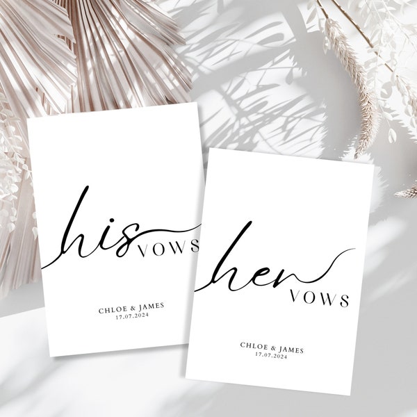 Printable His And Her Vow Books, Bride and Groom Wedding Day Card Template, Minimalist Wedding Vows Card, Wedding Ceremony Card Ellesmere