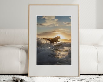 Golden Retriever Wall Art, Pet Portrait, Surf Wall Art, Golden Retriever Photo, Funny Bathroom Wall Decor, Digital Download, Dog Gift Idea