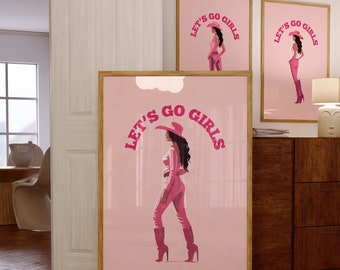 Pink Cowgirl Poster, Let's Go Girls Bachelorette Decor, Preppy Pink Wall Art Print, Cowgirl Saying, Trendy Western Print, Cowgirl Wall Decor