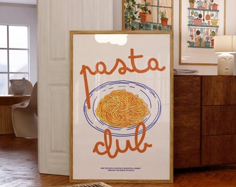 Hand drawn Pasta Art Poster, Pasta ArtWork, Pasta Illustration for Pasta Lover, Pasta Night Italian Food Poster, Kitchen Dinner Table Poster
