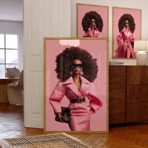 Impresión de arte de muñeca afro, cartel de muñeca retro, cartel de púa negra, conjunto de arte de pared de 3, cartel de niña afro, decoración de la universidad del dormitorio y2k, regalo para la hija