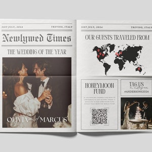 Wedding Newspaper Program Template, Editable Folded Newspaper, Printable Wedding Newspaper Program, Canva Newspaper Template, DIY Newspaper