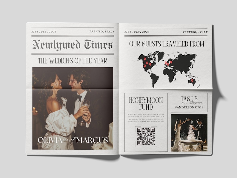 Wedding Newspaper Program Template, Editable Folded Newspaper, Printable Wedding Newspaper Program, Canva Newspaper Template, DIY Newspaper