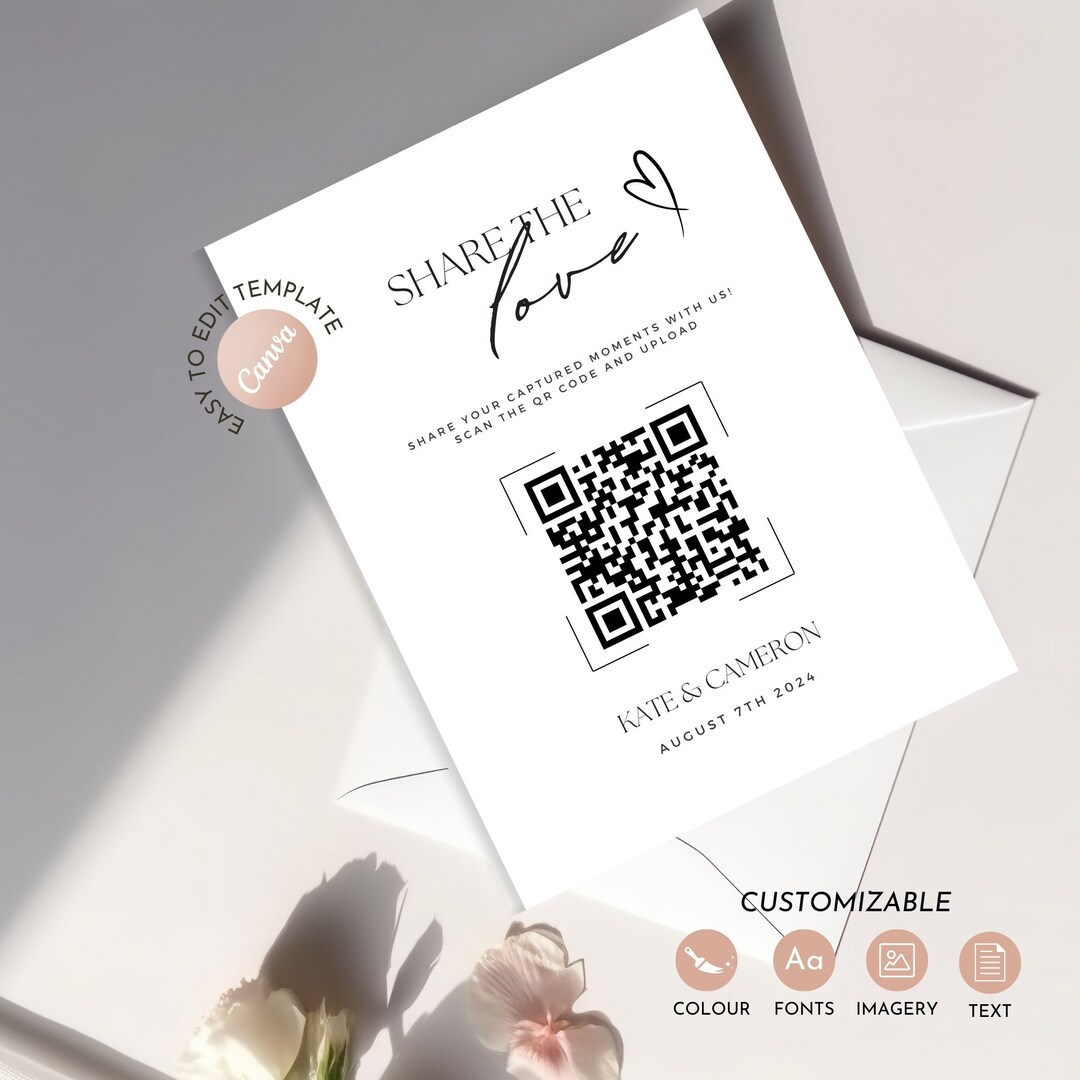 Wedding Social Media Sign Printable, Share the Love Wedding QR Code ...