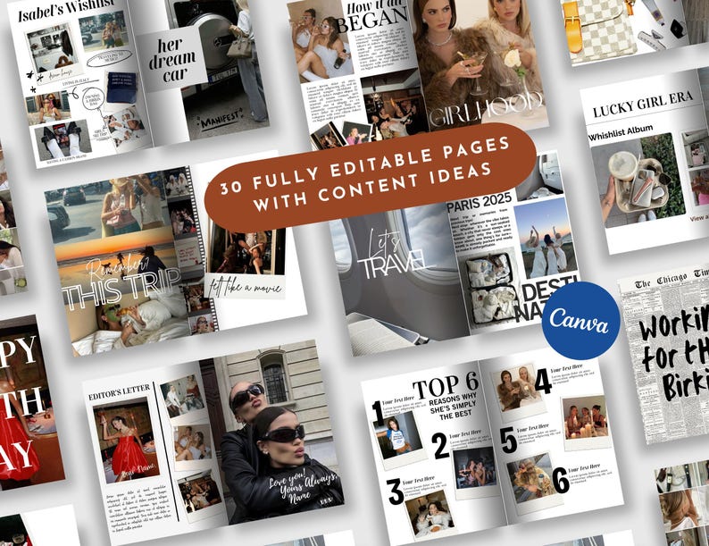 Redigerbar födelsedagstidning, Vogue anpassad tidning Canva-mall, personlig tidningspresent till bästa vän syster, personlig tidning bild 2
