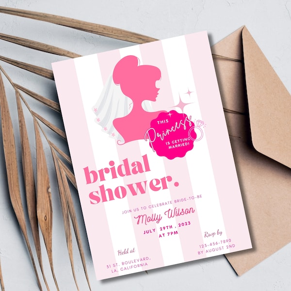 PINK Doll Bridal Shower Invitation, Modern Bridal Bachelorette Shower Invite, Princess Bridal Shower, Barb Editable Bridal Shower Template